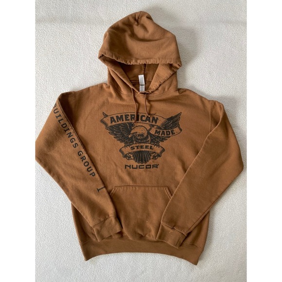 Jerzees Other - Jerzees Mens Small Hoodie Brown Nucor American Made Steel Graphic Pullover